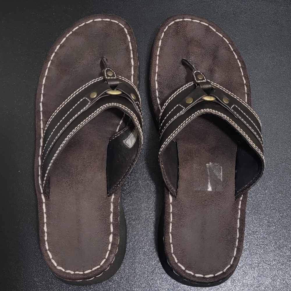 VTG 90s Lower East Side Dark Brown Chunky Slide Flip‎ Flop Sandals Women's 9